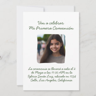 Mi Primera Comunión con foto Cruz y Flores Invitation