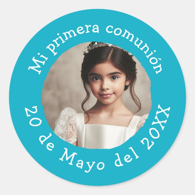 Mi primera comunión con foto personalizada classic round sticker (Front)