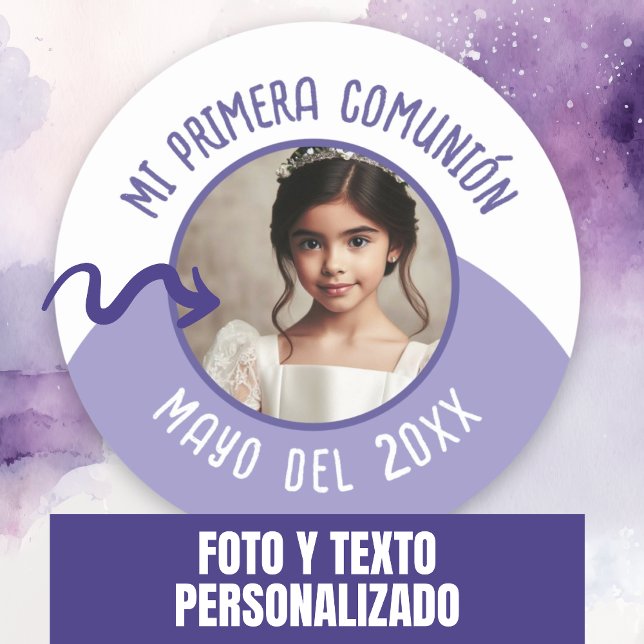 Mi Primera Comunión con Foto y Año Classic Round Sticker (Mi Primera Comunión con Foto y Año Classic Round Sticker.)