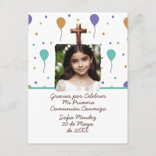 Mi Primera Comunión Gracias Foto Cruz Fiesta Globo Postcard