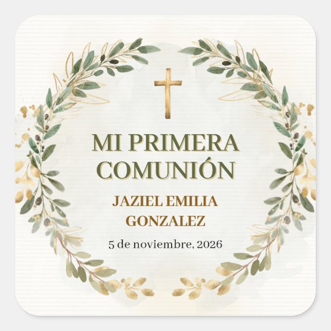 Mi Primera Comunión Stickers Custom Square Labels (Front)