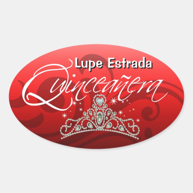 Mi Quinceañera Sparkling Tiara (orchid) Party Oval Sticker (Front)