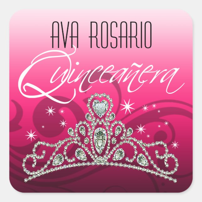 Mi Quinceañera Sparkling Tiara Square Sticker (Front)