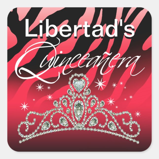 Mi Quinceañera Sparkling Tiara Zebra Square Sticker (Front)