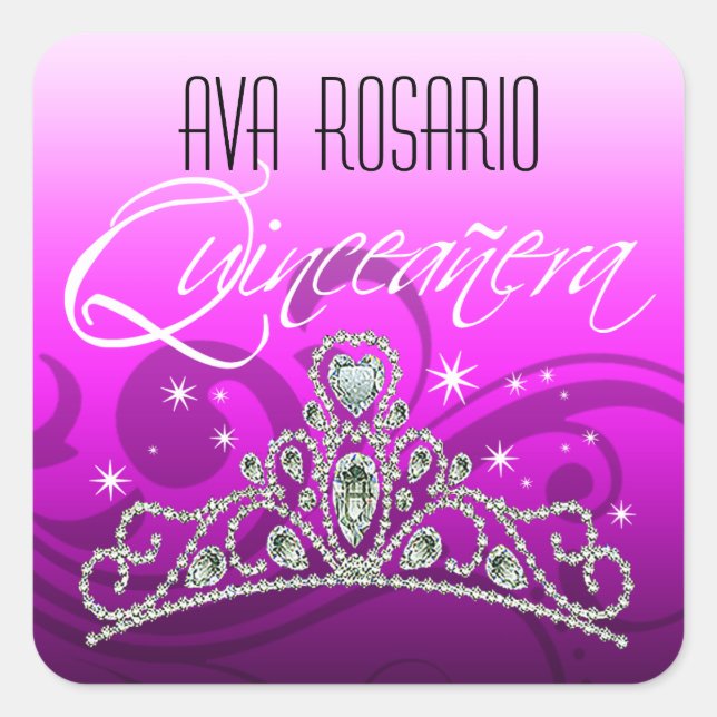 Mi Quinceañera Sparkling Tiara Zebra Square Sticker (Front)