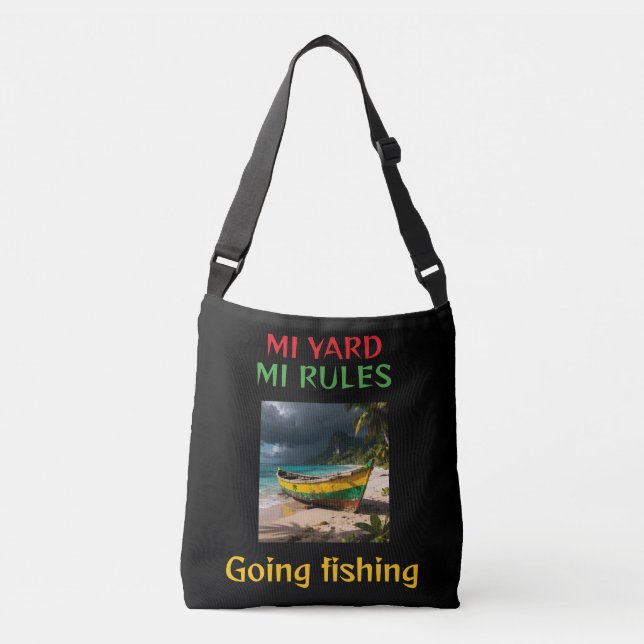 Mi yard mi rules going fishing  crossbody bag (Front)