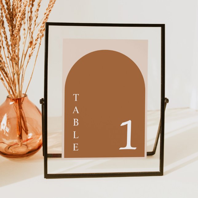 MIA Arched Burnt Orange Modern Favours Sign Table Number (Creator Uploaded)