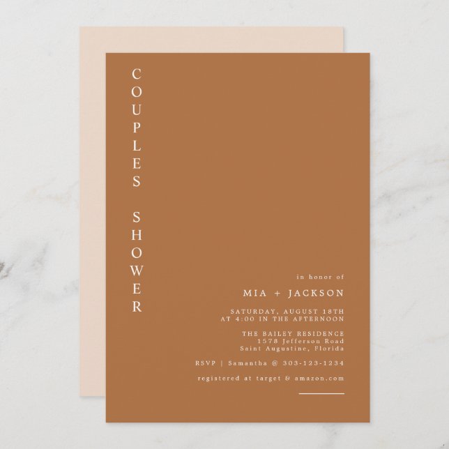 MIA Boho Burnt Orange Minimalist Couples Shower Invitation (Front/Back)
