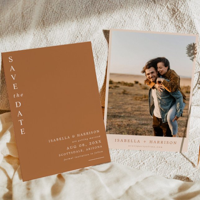 MIA Boho Burnt Orange Terracotta Photo Save Date Invitation (Creator Uploaded)