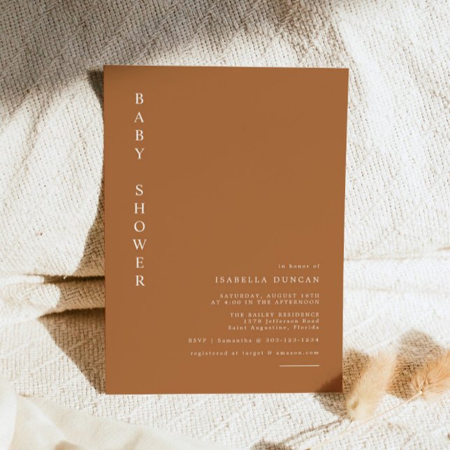 Mia - Burnt Orange Modern Minimalist Baby Shower Invitation (Creator Uploaded)