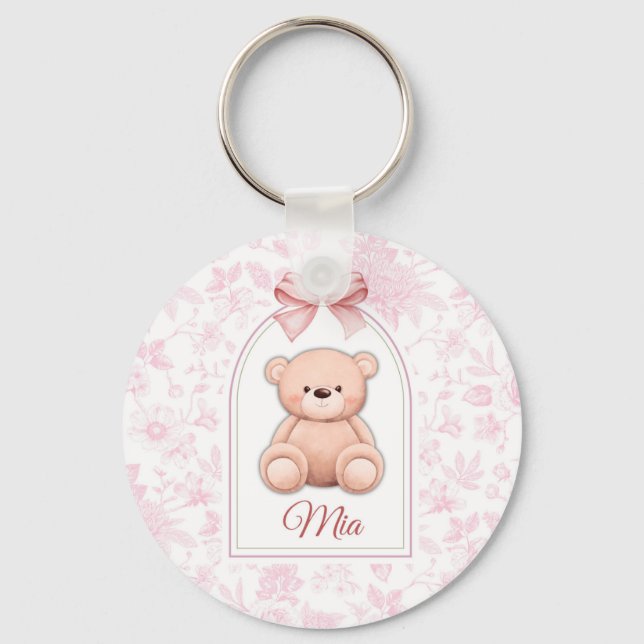 Mia | Custom Pink Teddy Bear Nursery Design  Key Ring (Front)