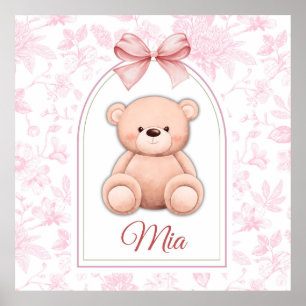 Mia Custom Pink Teddy Bear Nursery Design Poster