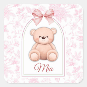 Mia   Custom Pink Teddy Bear Nursery Design  Square Sticker