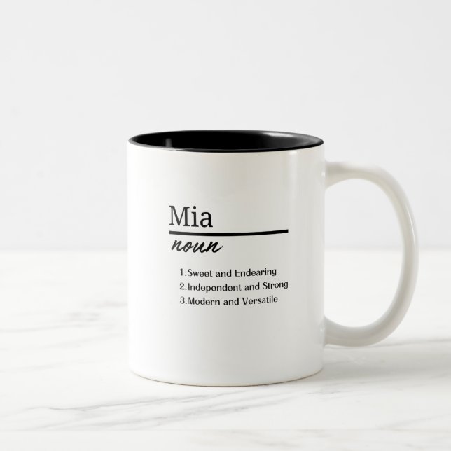 Mia, Girl Personalised Name Definition Two-Tone Coffee Mug (Right)