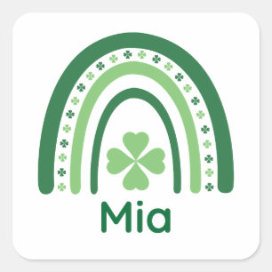 Mia Name Clover Boho Rainbow Square Sticker