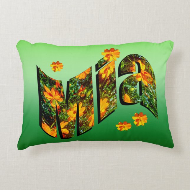 Mia Name Logo With Flowers, Decorative Cushion (Front)
