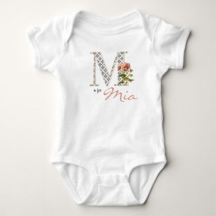 Mia Name Reveal Floral Letter L Girl Whimsical Baby Bodysuit