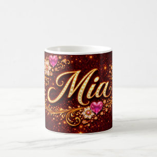 Mia Personalized Mug Pink Hearts Gold Floral Gift