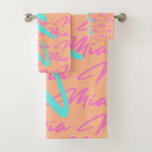 Mia Repeating Name Pattern Throw Pillow Bath Towel Set