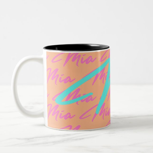 Mia Repeating Name Pattern  Two-Tone Coffee Mug (Left)