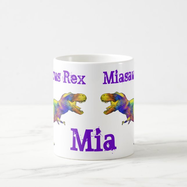 Mia saurus Funny running T Rex Colourful Dinosaur Coffee Mug (Center)