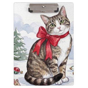 Mia the Festive Cat with Holiday Decor Clipboard