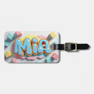 Mia written in graffiti font luggage tag