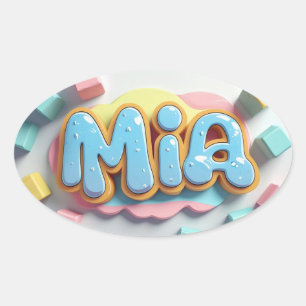 Mia written in graffiti font oval sticker