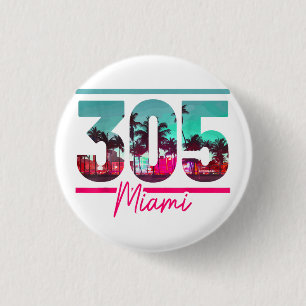 Miami 305 Area Code Florida Vintage Palm Trees Pri 3 Cm Round Badge