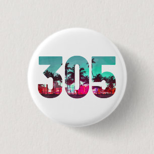 Miami 305 Area Code Florida Vintage Palm Trees Pri 3 Cm Round Badge