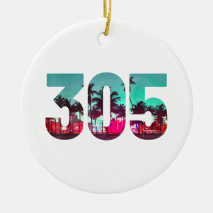 Miami 305 Area Code Florida Vintage Palm Trees Pri Ceramic Tree Decoration
