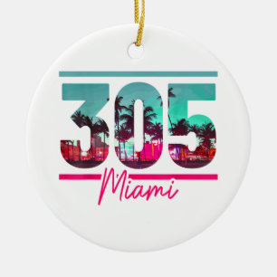 Miami 305 Area Code Florida Vintage Palm Trees Pri Ceramic Tree Decoration