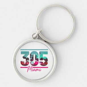 Miami 305 Area Code Florida Vintage Palm Trees Pri Key Ring