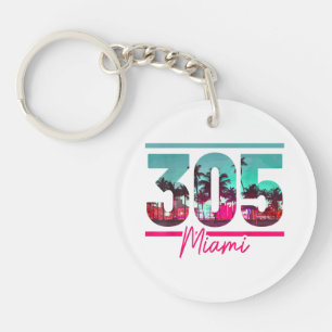 Miami 305 Area Code Florida Vintage Palm Trees Pri Key Ring