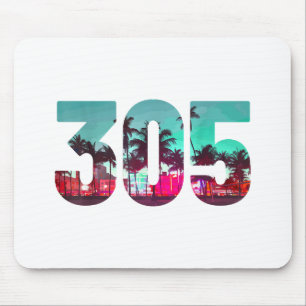 Miami 305 Area Code Florida Vintage Palm Trees Pri Mouse Mat