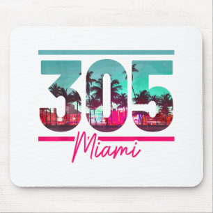 Miami 305 Area Code Florida Vintage Palm Trees Pri Mouse Mat
