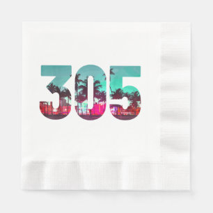 Miami 305 Area Code Florida Vintage Palm Trees Pri Napkin