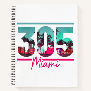 Miami 305 Area Code Florida Vintage Palm Trees Pri Notebook