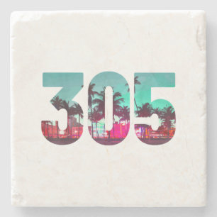 Miami 305 Area Code Florida Vintage Palm Trees Pri Stone Coaster