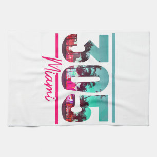 Miami 305 Area Code Florida Vintage Palm Trees Pri Tea Towel