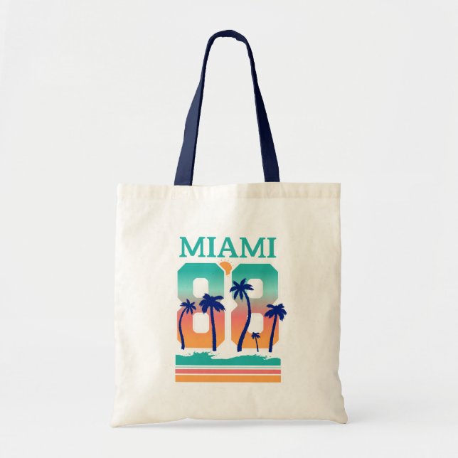 Miami 88 Retro Sunset Palm Tote Bag (Front)