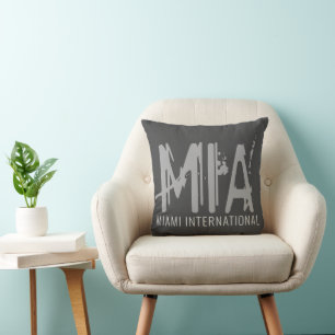 Miami Airport Grunge Typography Dark Grey Cushion