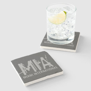 Miami Airport Grunge Typography Dark Grey  Stone Coaster