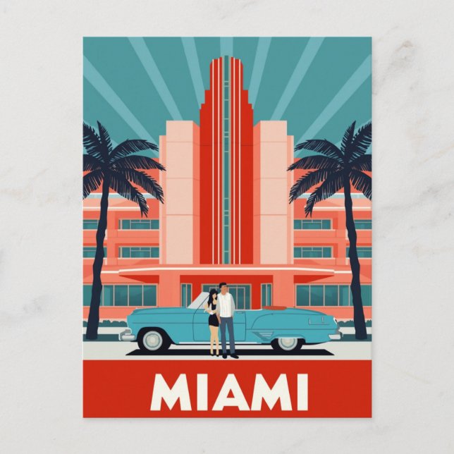 Miami Art Deco South Beach Retro Car Postcard (Front)