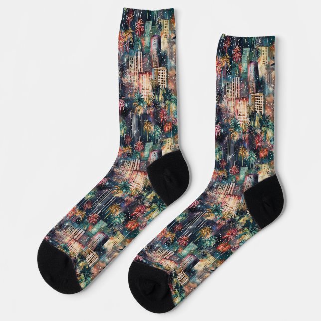 Miami at Christmas & New Year's in Watercolors Socks (Left)