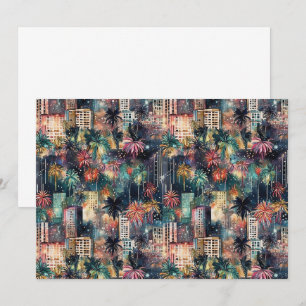 Miami at Christmas & New Year's in Watercolors Thank You Card