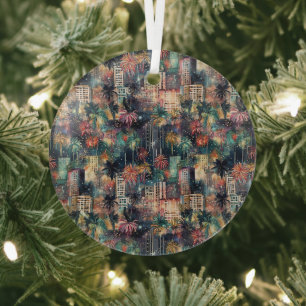Miami at New Year's in Watercolors Glass Tree Decoration