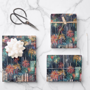 Miami at New Year's in Watercolors Wrapping Paper Sheet