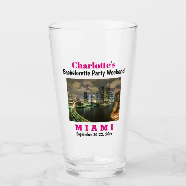 Miami Bachelorette Party Girls Trip Beer Pint Glass (Front)