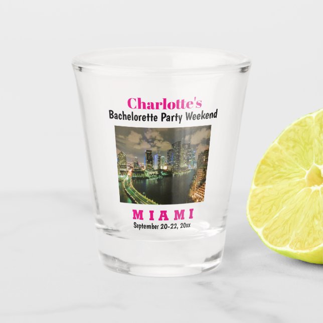 Miami Bachelorette Party Girls Weekend Trip Shot Glass (Front)